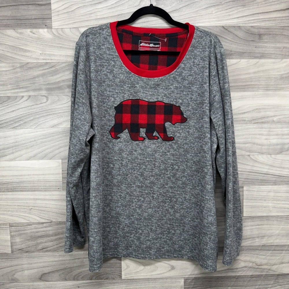 Eddie Bauer T-Shirt Womens 2XL Gray Buffalo Graphic Sleepwear Crew Neck Pullover